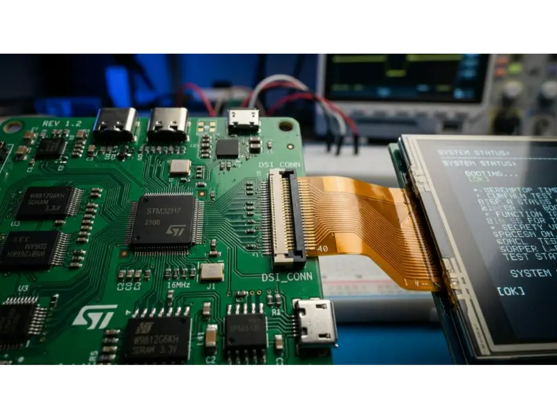 Engineering schematic showing the integration of an LCD screen with an ARM-based motherboard, highlighting the MIPI DSI connection interface.