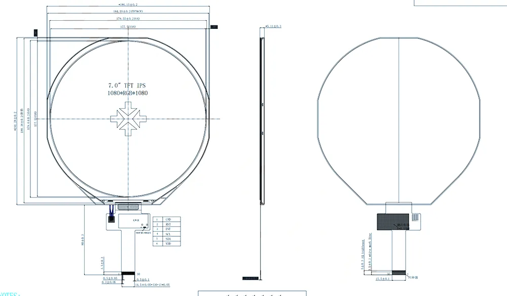 7 inch MIPI 1080x1080 round ips display